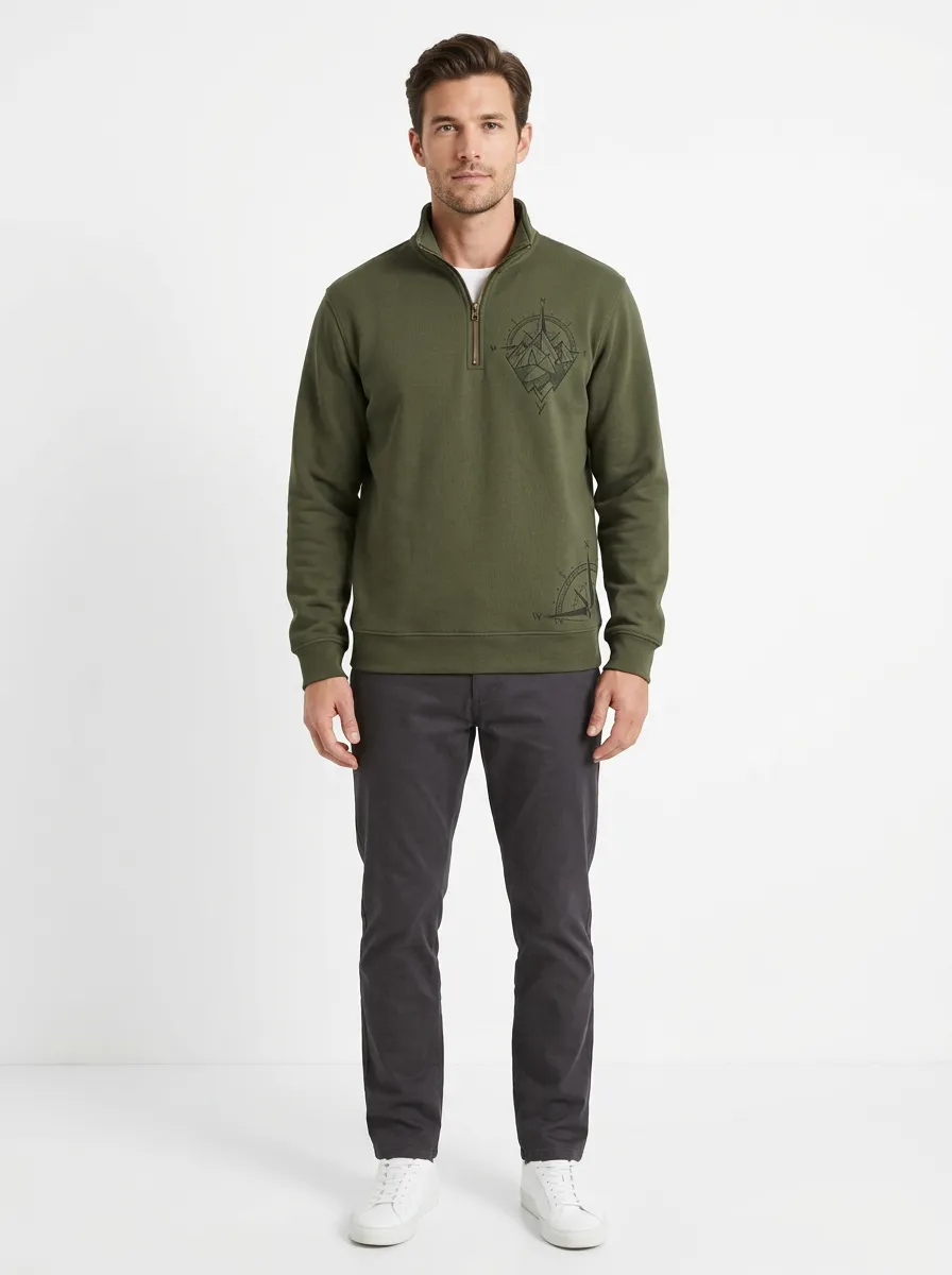Men's Outdoor Mountain Compass Graphic Zip-Neck Sweatshirt