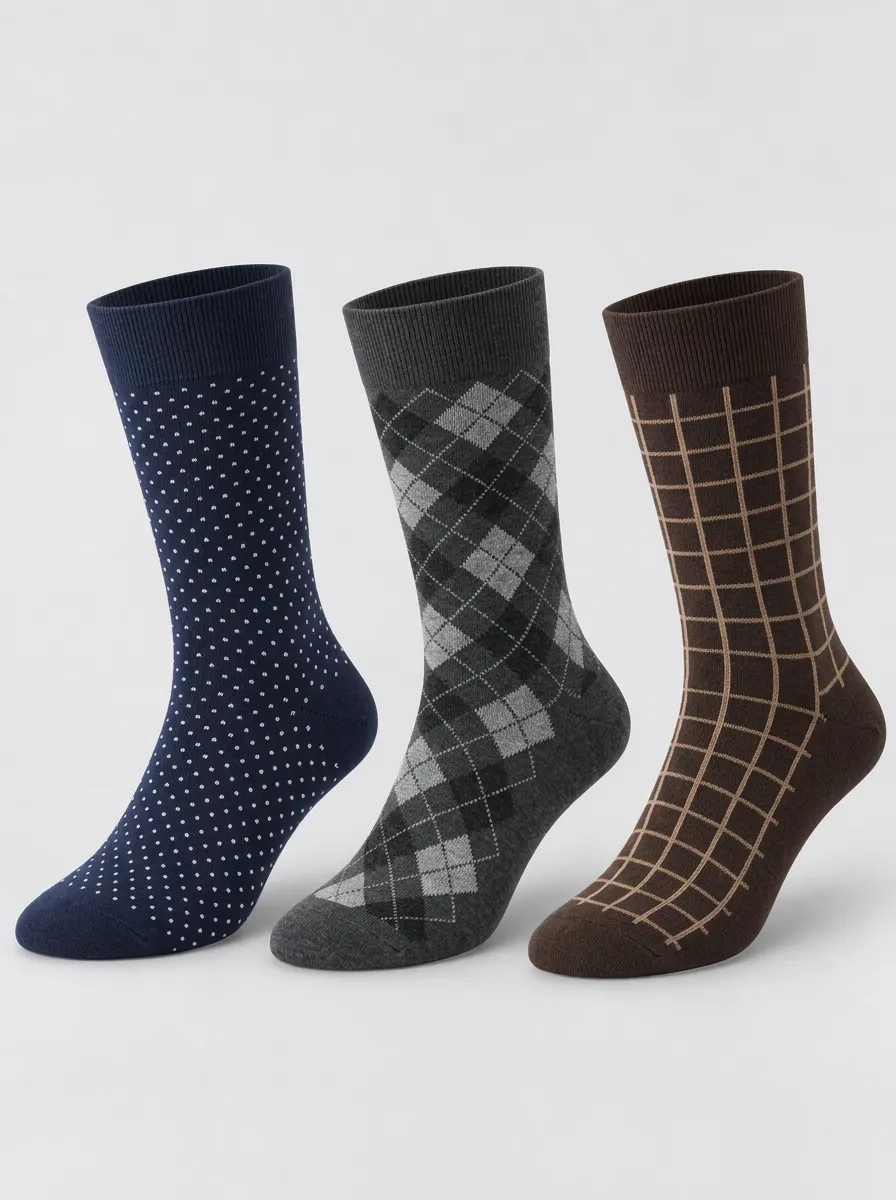 Men's Assorted Patterned Crew Socks 3-Pack