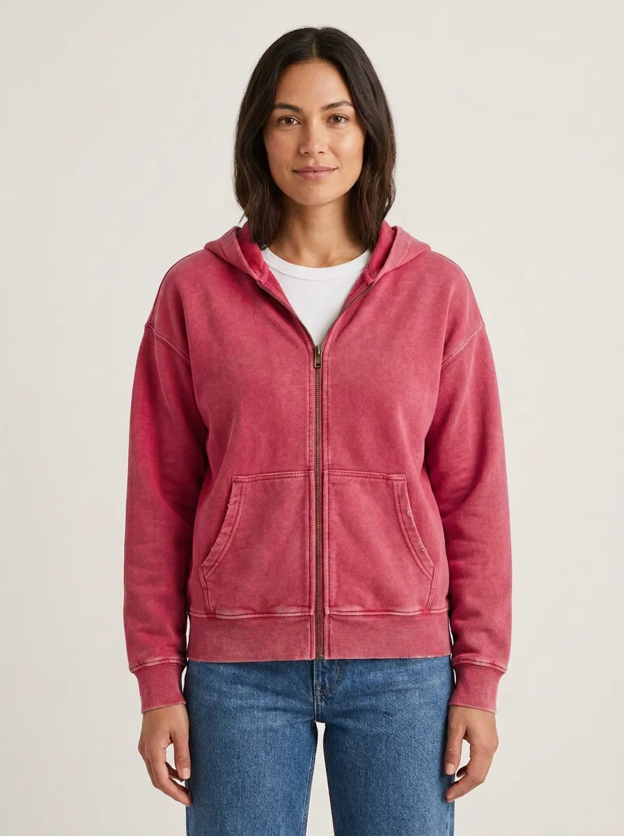 Vintage-Wash Women's Zip-Up Hooded Jacket