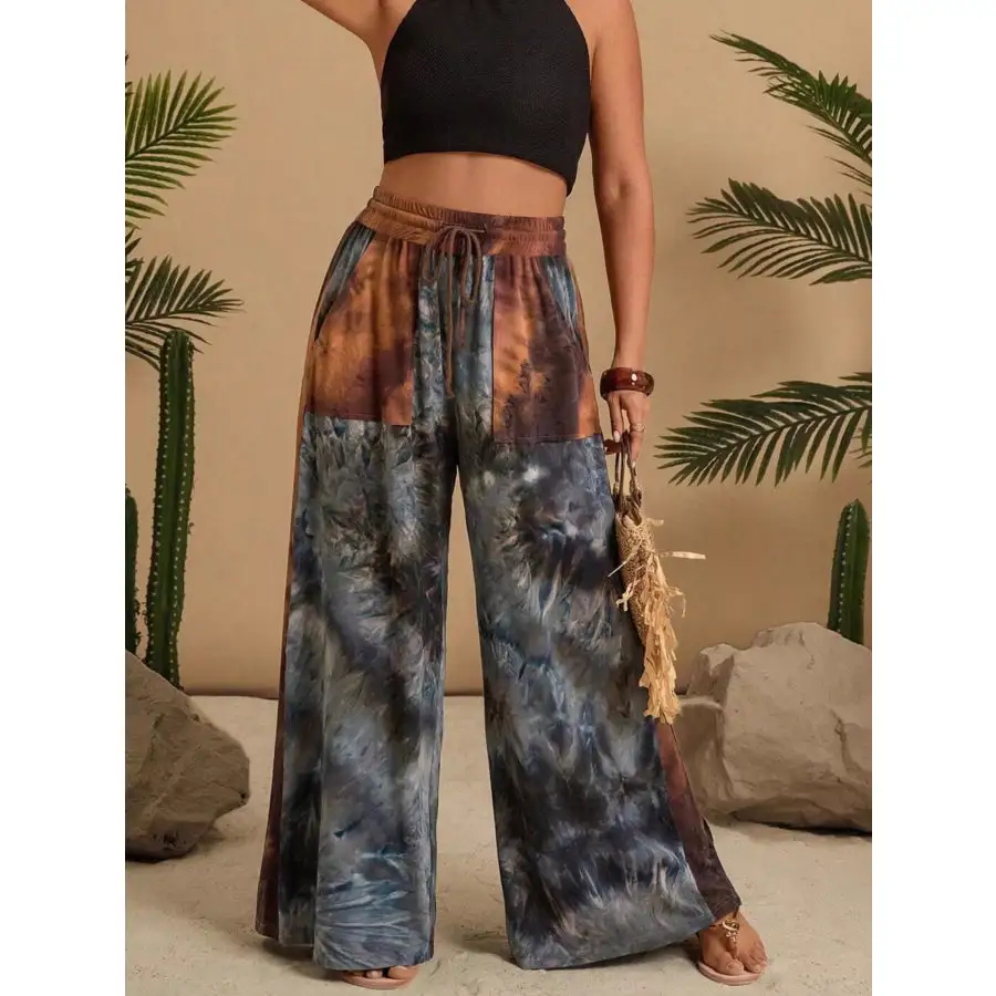 Full Size Tie Dye Wide Leg Casual Pants Plus Size