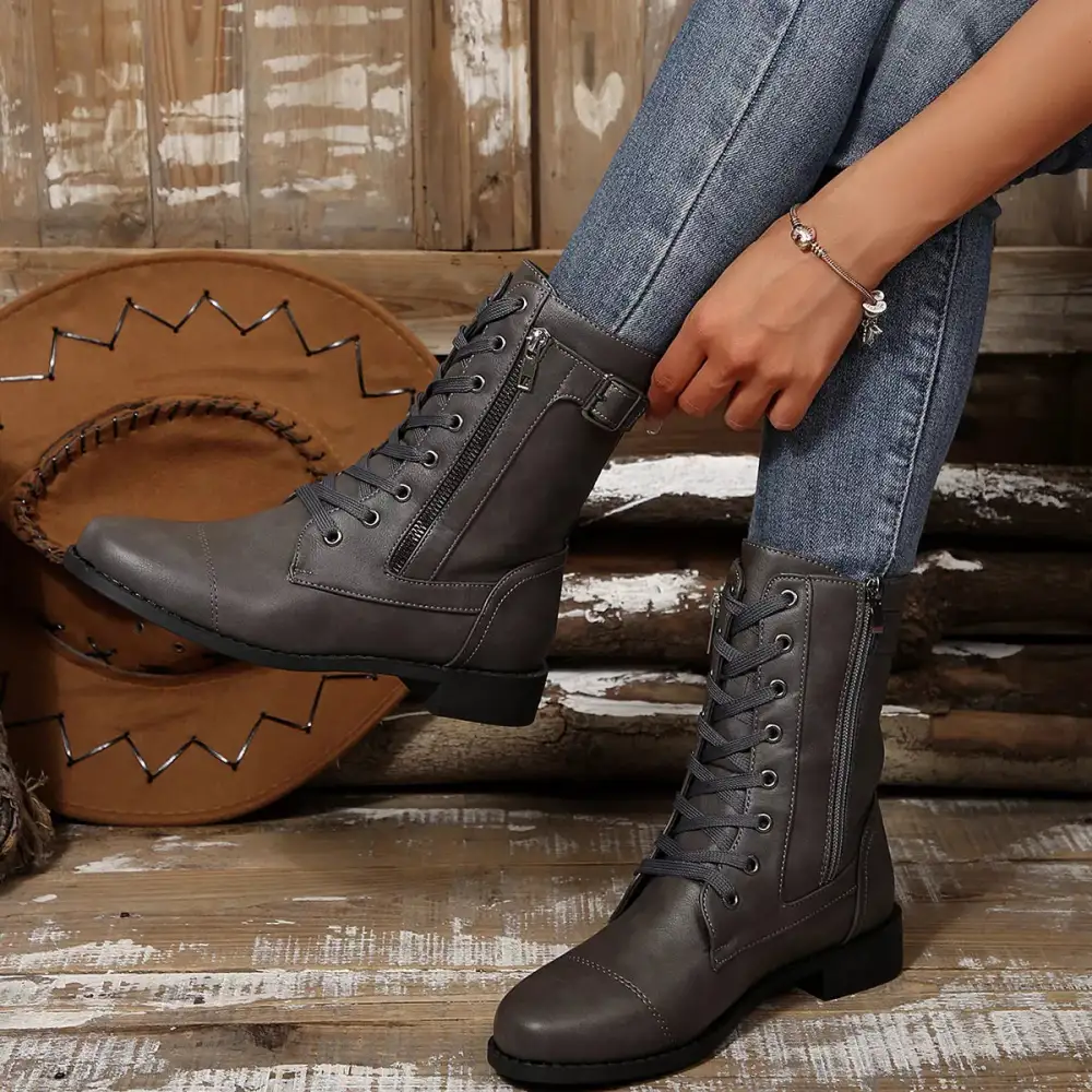 Casual Round Toe Block Heels Boots