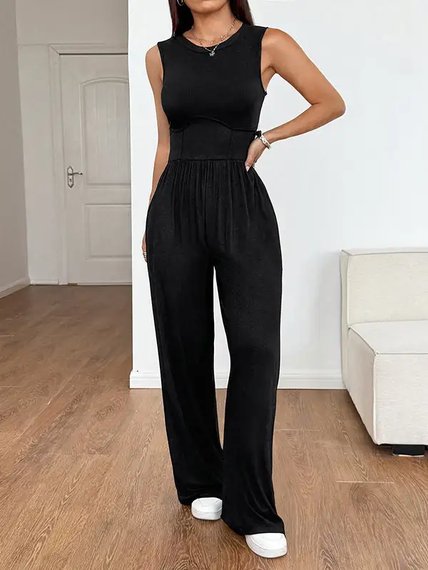 Hoog Getailleerde Losse Jumpsuits Met Ronde Hals En