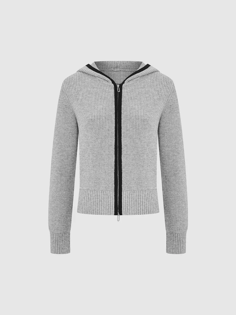 Lady's Color-Blocking Casual Style Zippered Hoodie