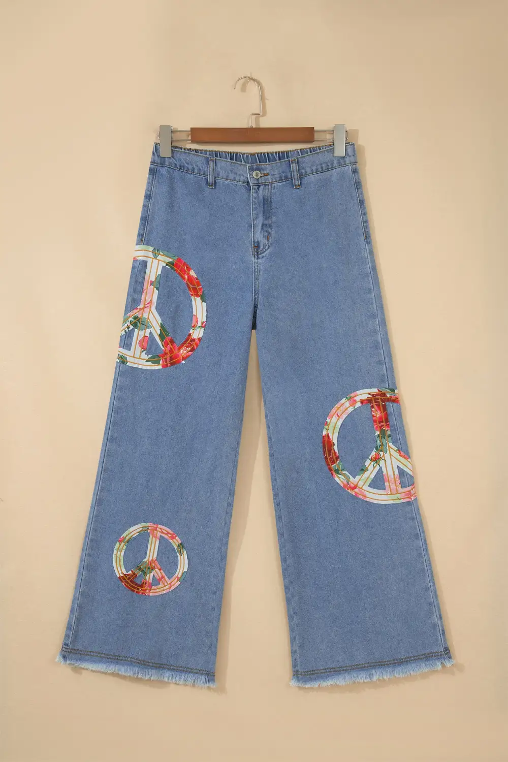 Wide Leg Embroidered Floral Myosotis Peace Jeans