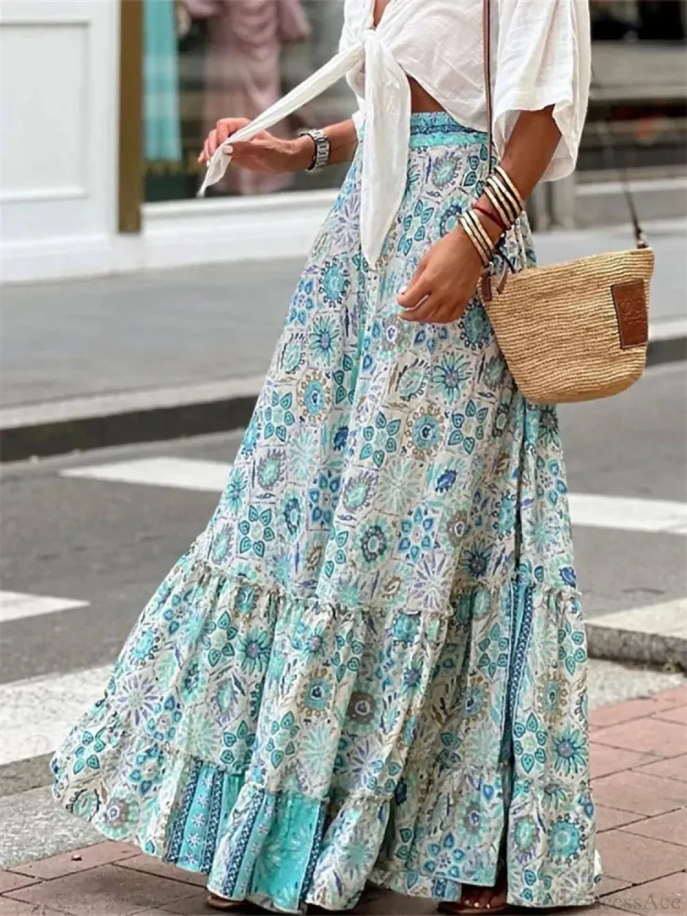 Layered Floral Printed Ruffle Skrit