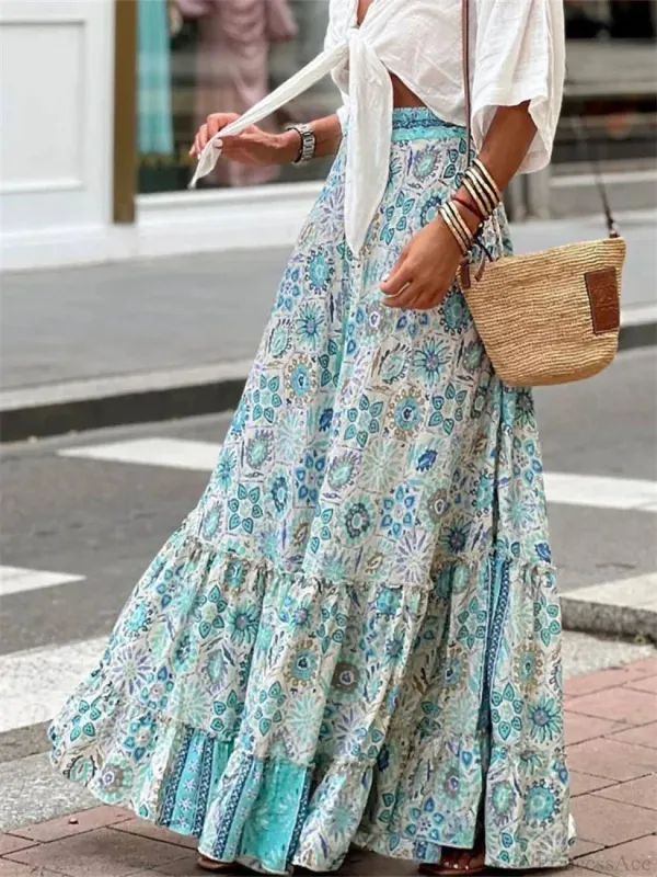 Layered Floral Printed Ruffle Skrit