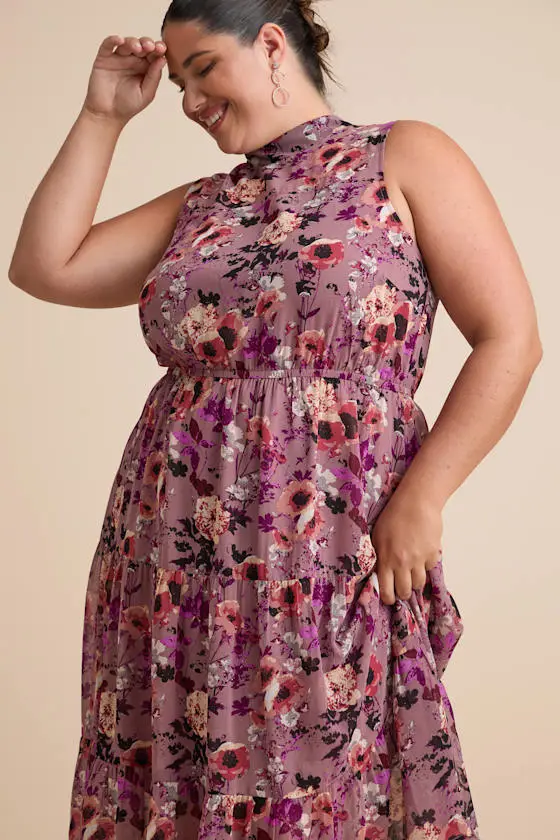 In My Dreams Mauve Floral Print Midi Dress