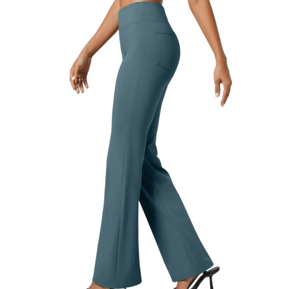 Flex High Waisted Back Side Pocket Slight Flare Work Pants