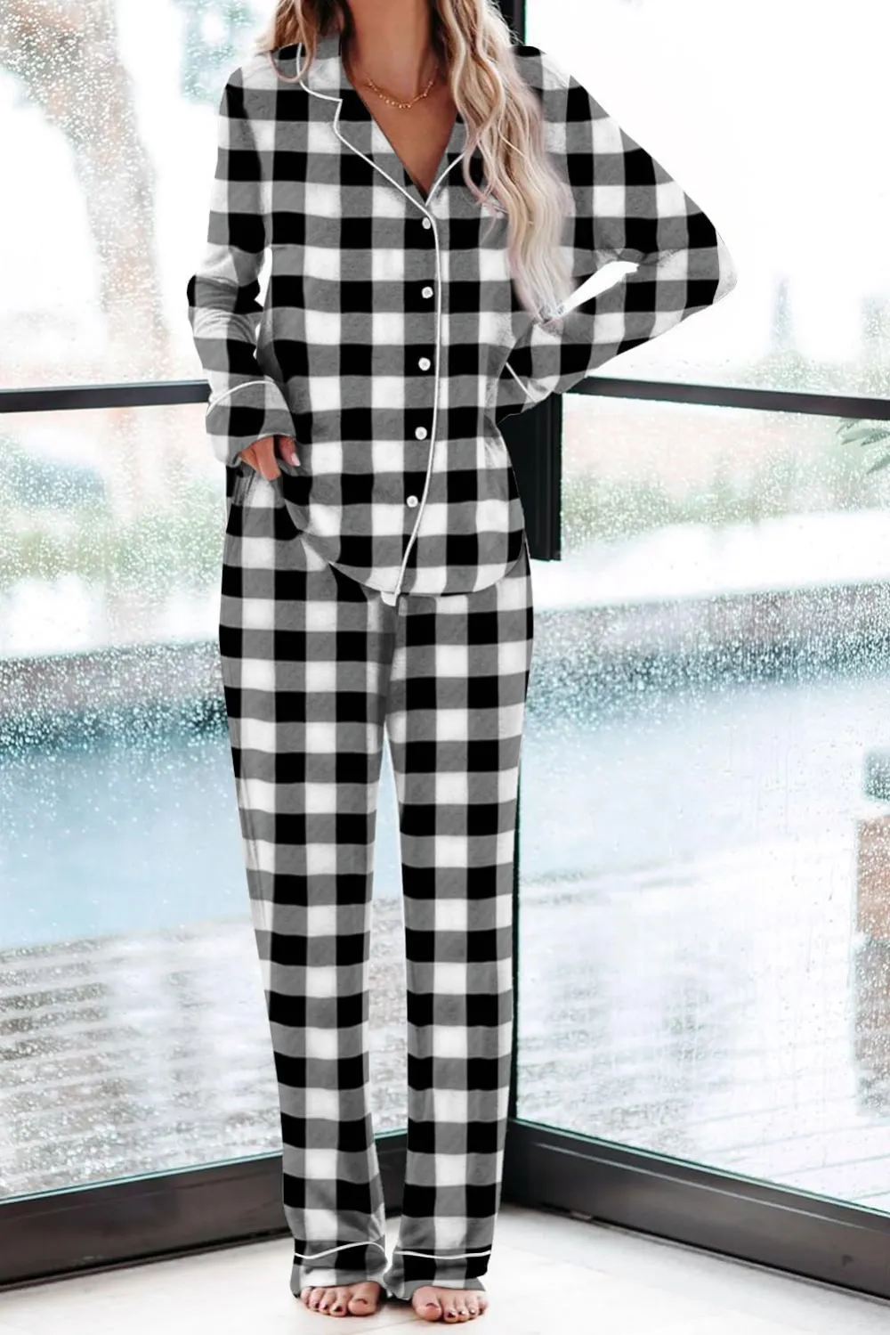 Women's Pajama Sets Long Sleeve Button Down Sleepwear Nightwear Soft Pjs Lounge Sets