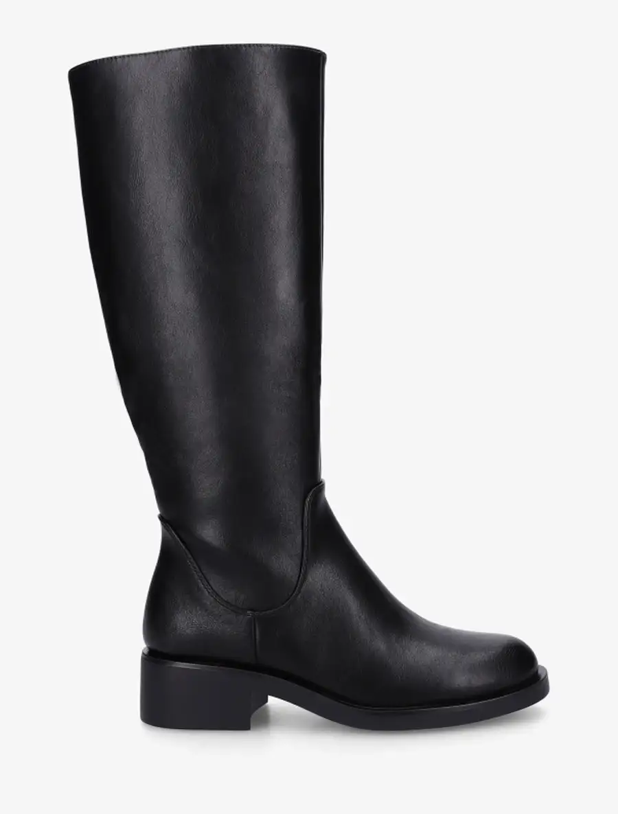 Everyday Block Heel Faux Leather Flat Sole Knee High Boots