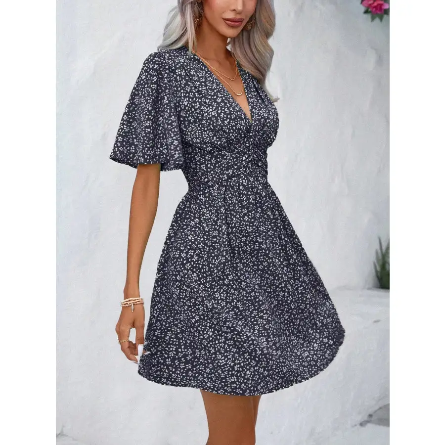 Printed V-neck Half Sleeve Mini Dress