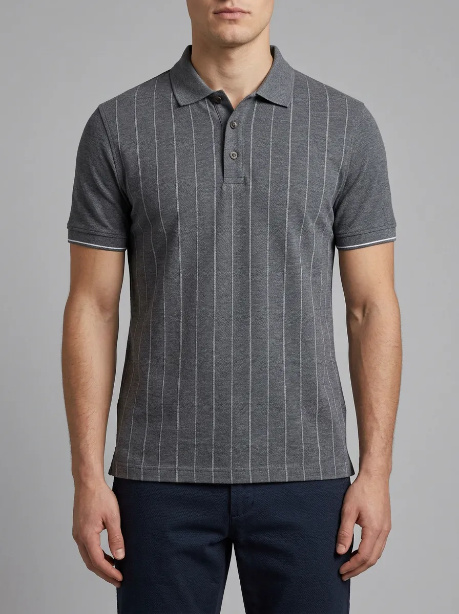 Men's Smart- Gray Vertical Stripe Polo Shirt
