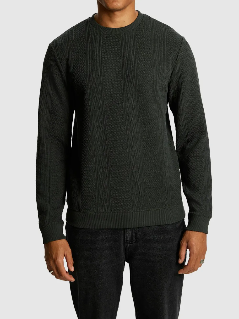 Dark Teal Crew Neck Textured Sweatshirt