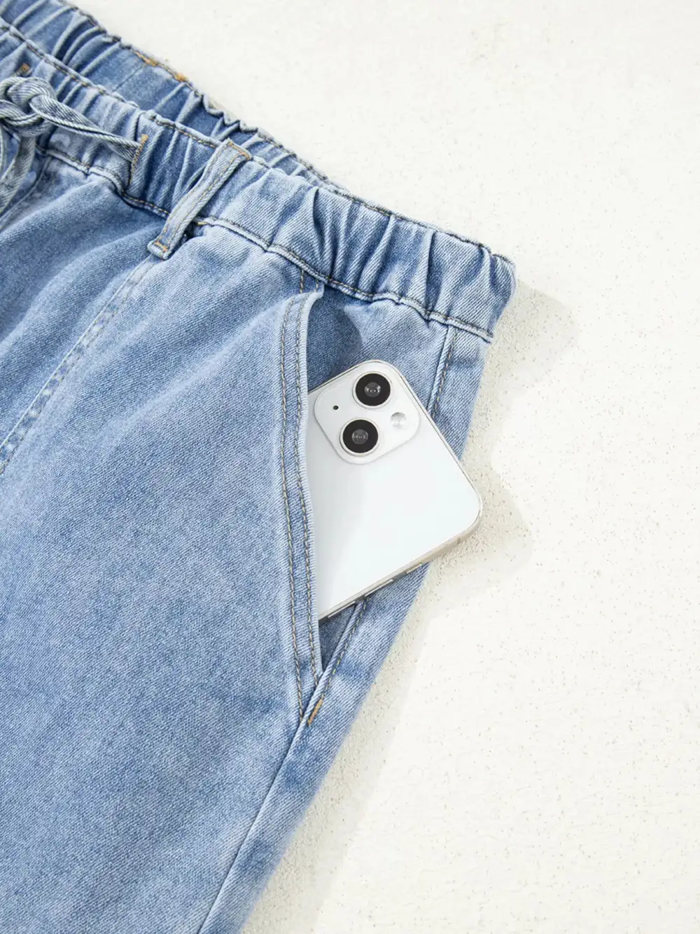 Drawstring Raw Hem Wide Leg Jeans