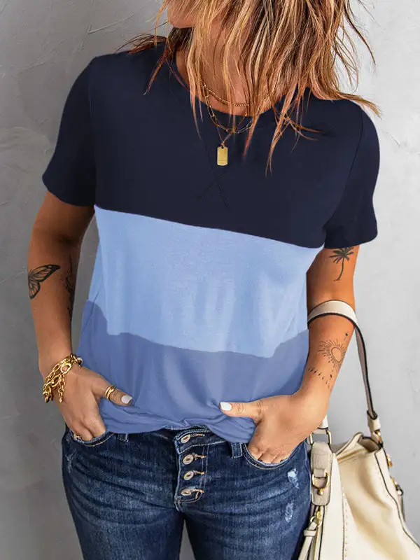 Comfortable Round-Neck Collared Short-Sleeve Knit T-Shirt