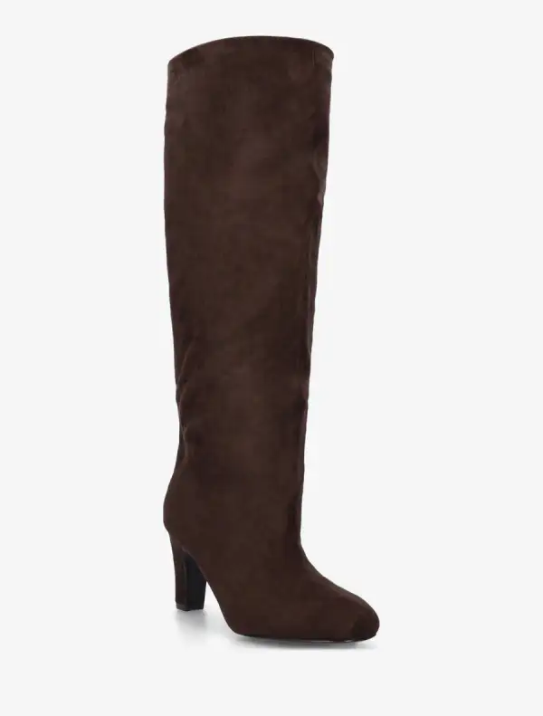 Distinctive Block Heel Faux Suede Knee High Boots