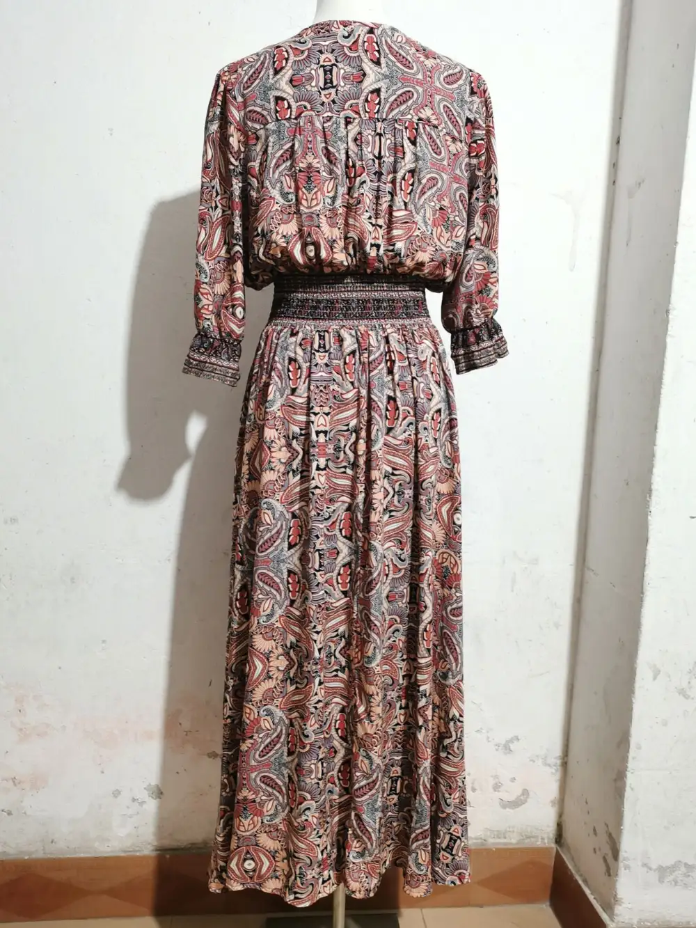 Paisley Print Slit Short Sleeve Midi Dress