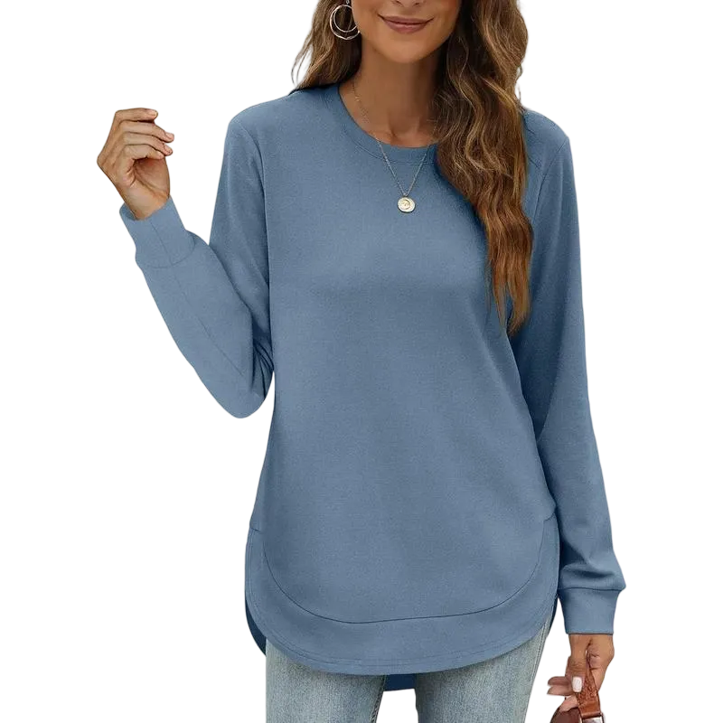 Women's Sweatshirt Crewneck Long Sleeve Shirts High Low Tops Curved Hem
