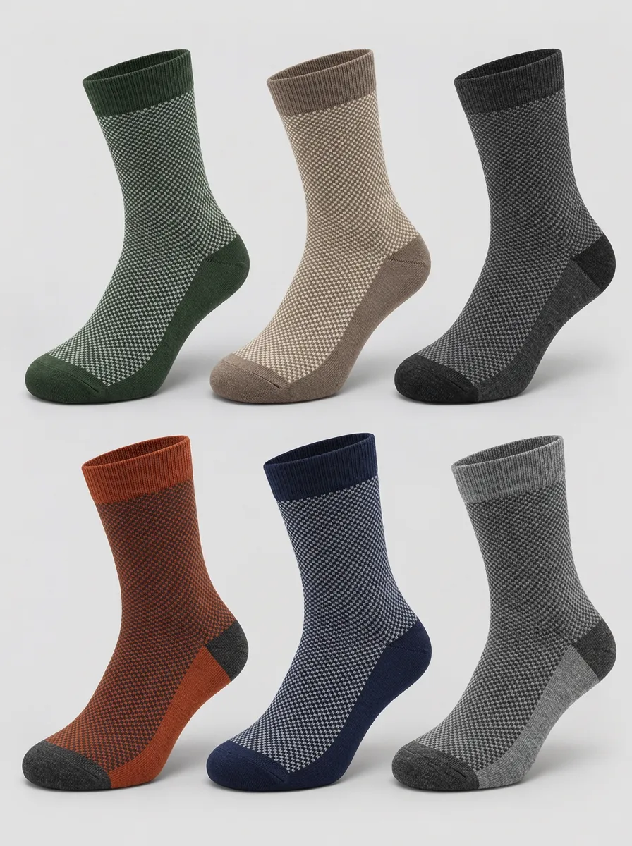 Men's Multicolor Micro-Check Pattern Crew Socks 6-Pack