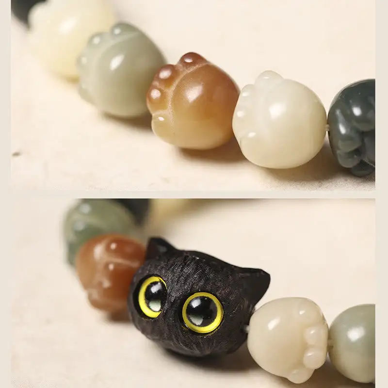 Natural Bodhi Seed Lovely Paw Ebony Wood Bracelet