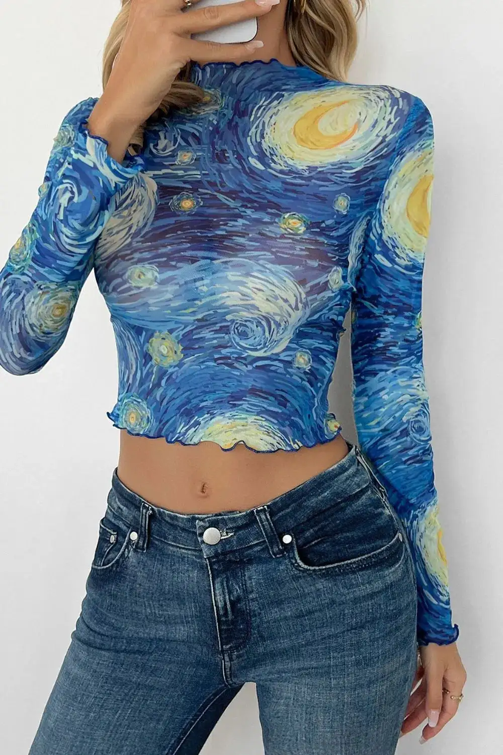 Starry Cropped Mesh T-Shirt