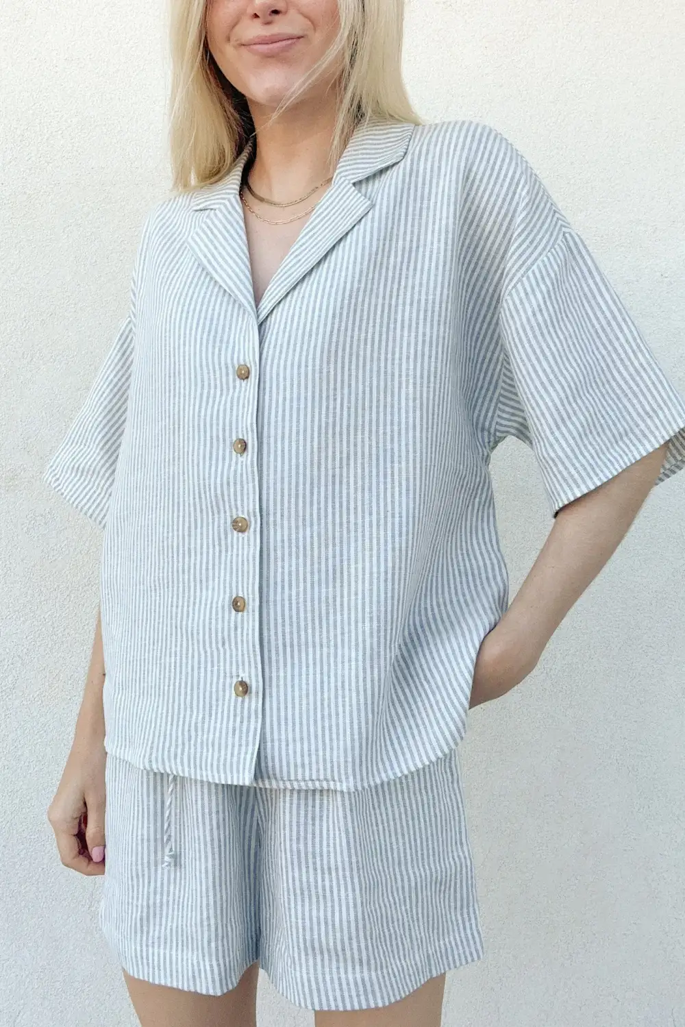 Linen Blend Striped Button Front Button Down Shirt