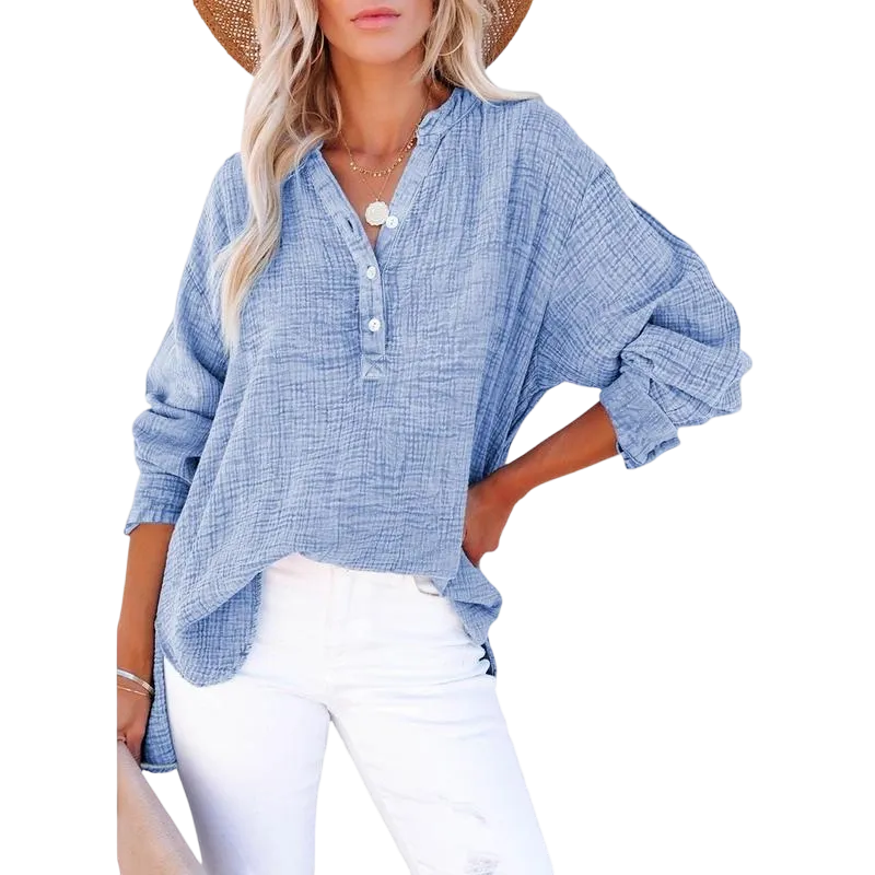 🔥 Women's Casual Button-Up V-Neck Long-Sleeve Shirt | Versatile Everyday Top