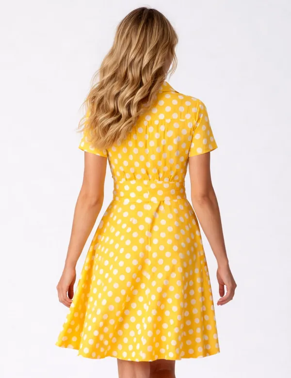 Chic Bow Polka Dot Short Sleeves Midi Dress