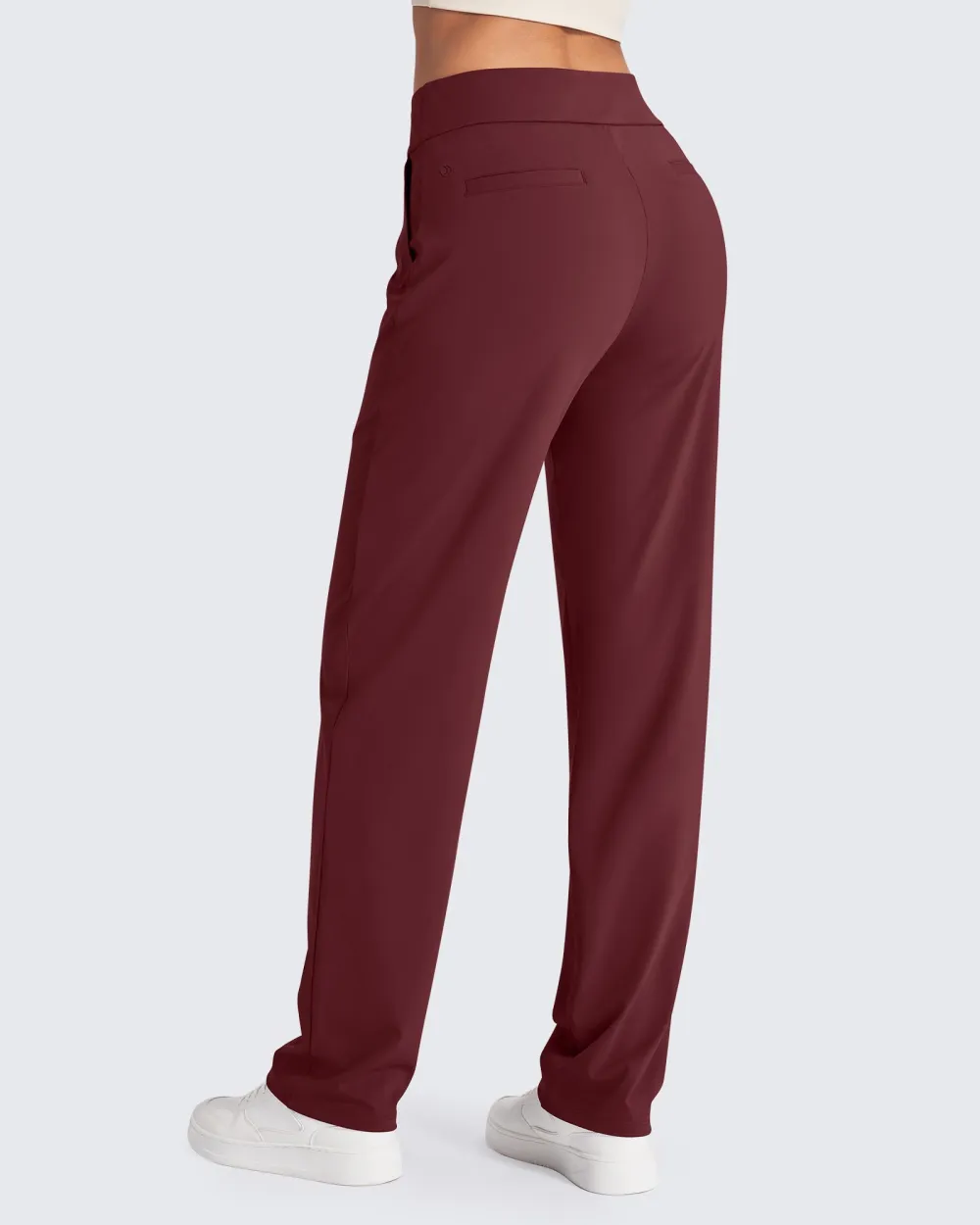 Women's High Elasticity Midrise Straight Leg Pants - Dark Burgundy