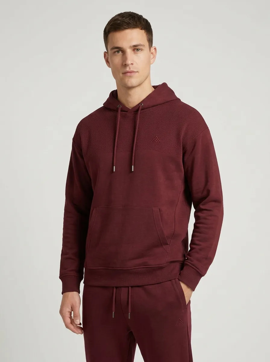 Men's Navy Blue Textured Logo Printed Hoodie Jogger Set