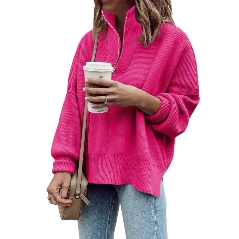 Womens Tunic Sweater Fall Long Sleeve 1/4 Zip Pullover Sweaters