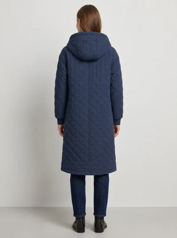 City Printed Quilted Long Hooded Coat