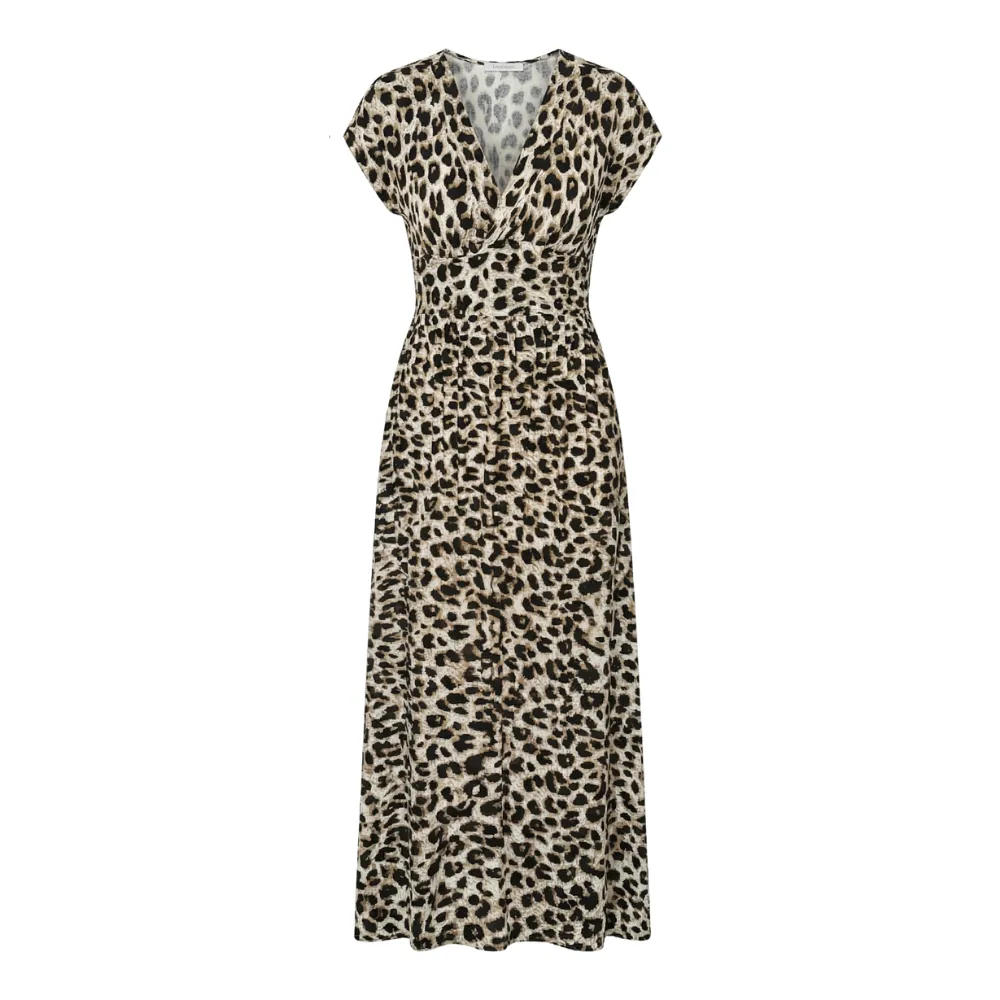 Ruched Waist Leopard Maxi Dress