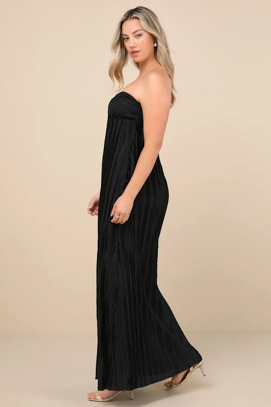 Whimsical Beauty Hot Pink Satin Plisse Strapless Maxi Dress