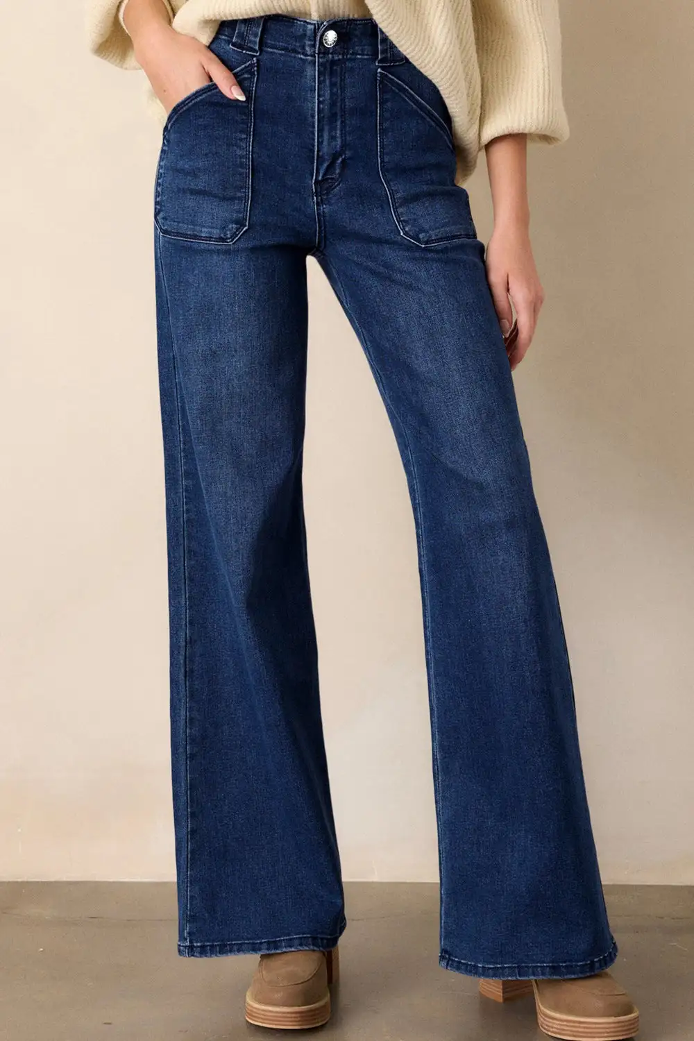 Relaxed Mid Rise Straight Leg Denim Jeans