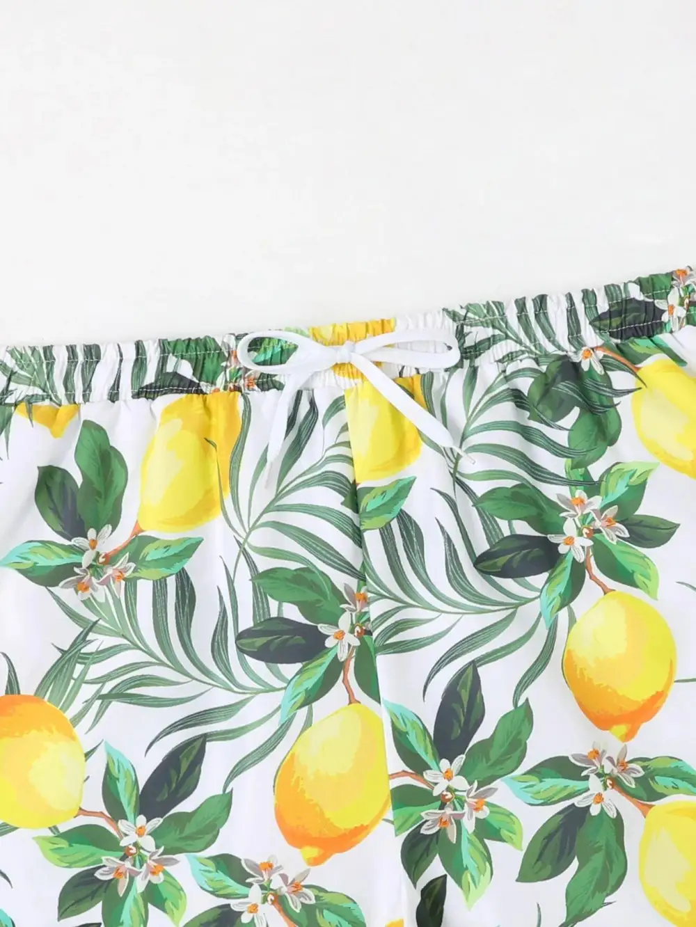 Men's Lemon Print Drawstring Swim Trunks