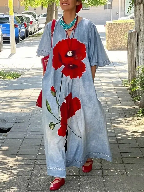 Half Flower Neck Maxi Dress