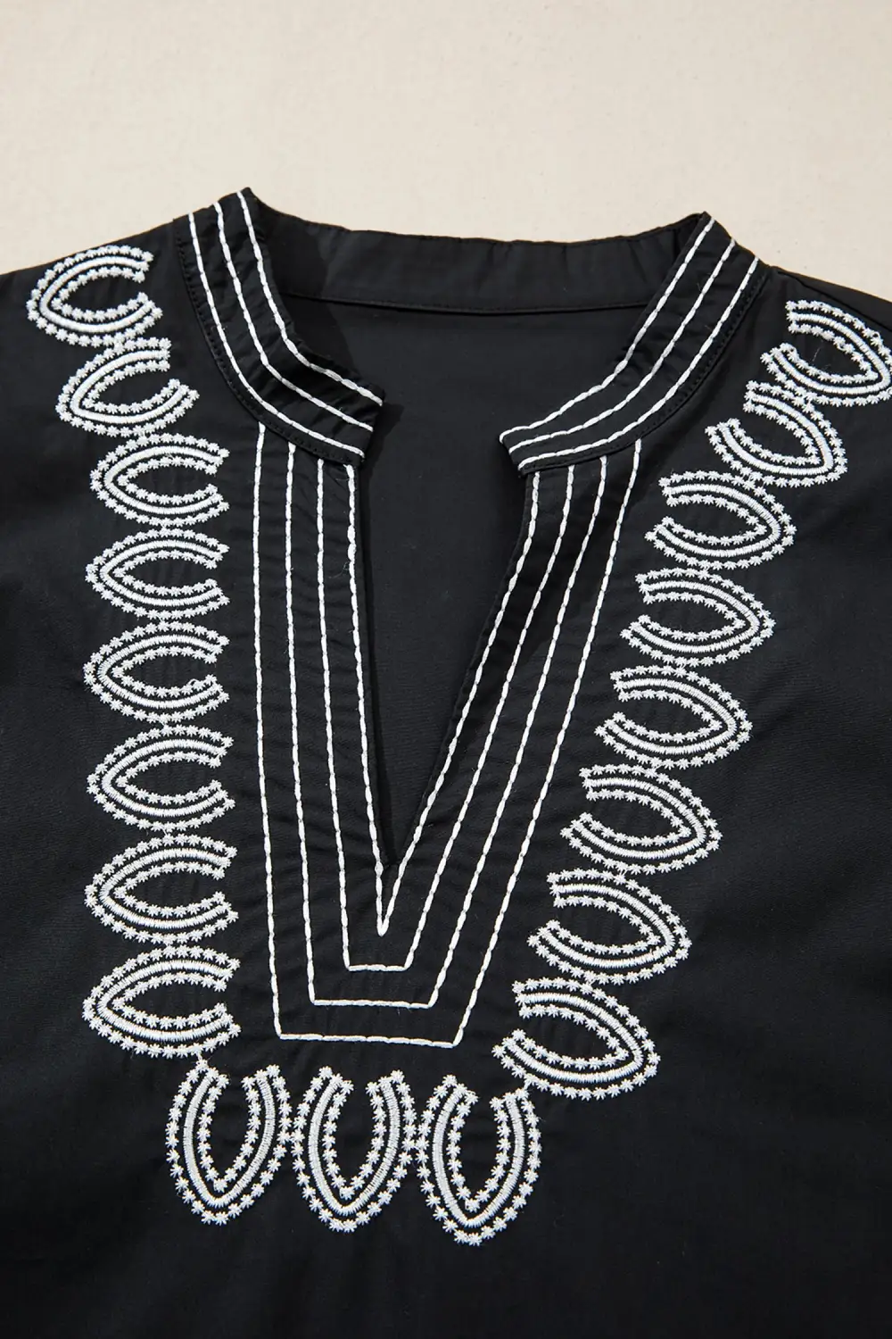 Embroidered V-Neck Puff Sleeve Blouse