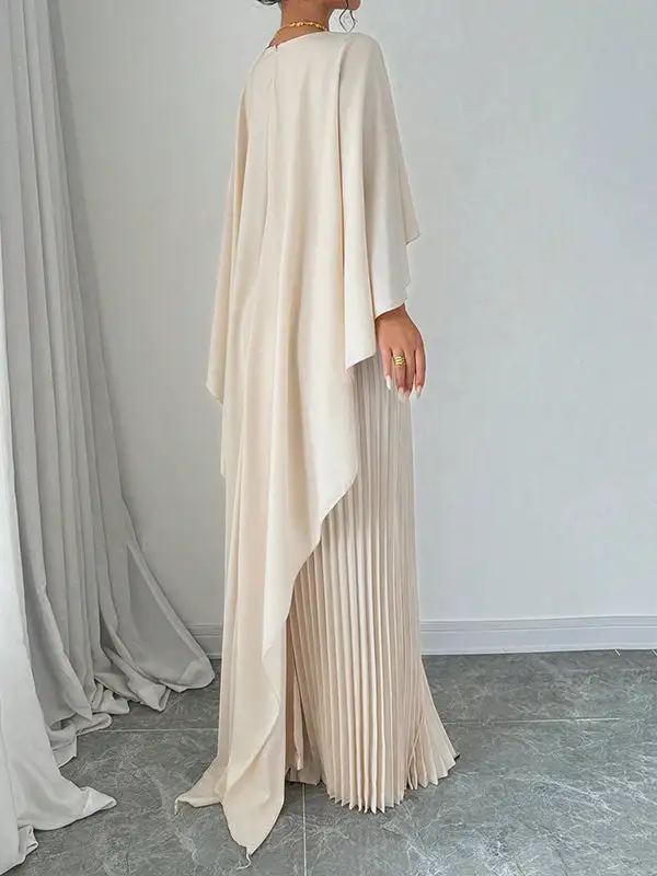 Versatile High Low Pleated Cape Maxi Dress