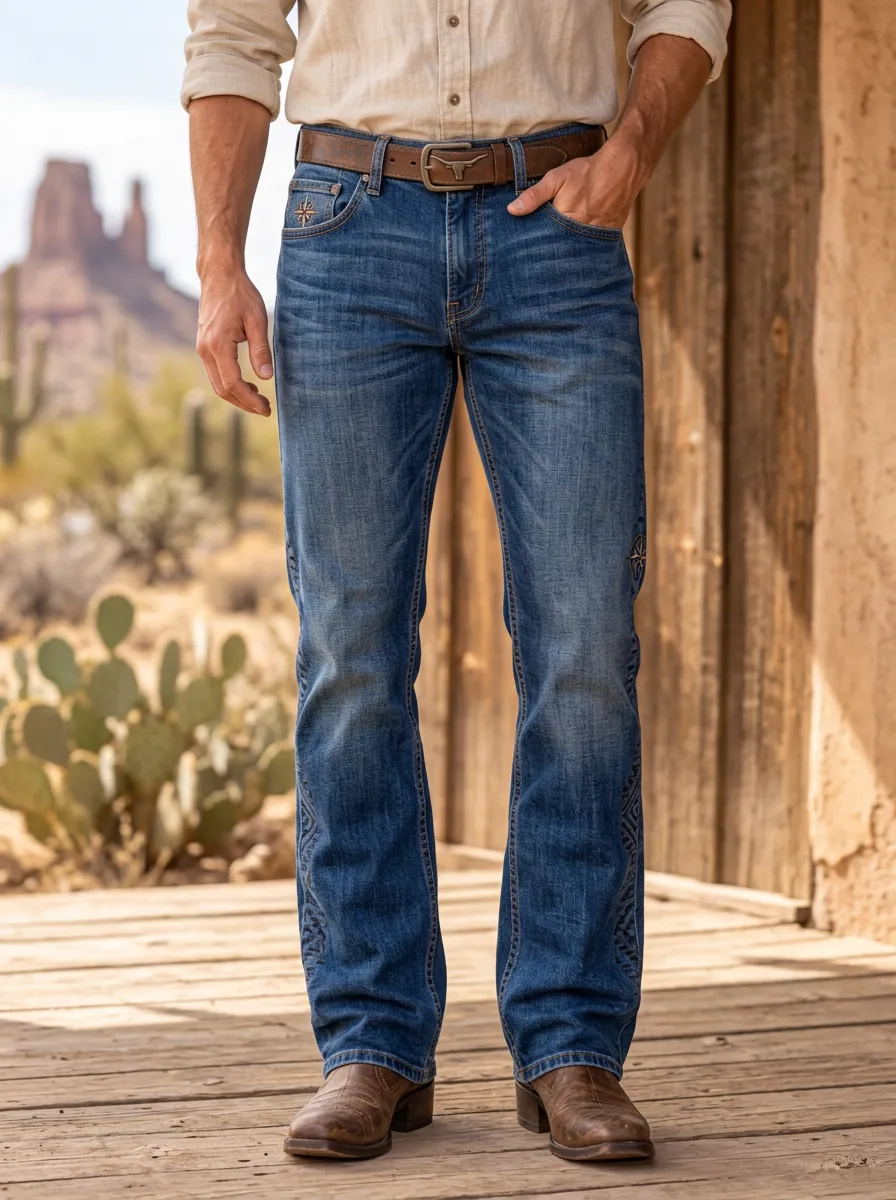 Men's Classic Western Cowboy Embroidered Jeans