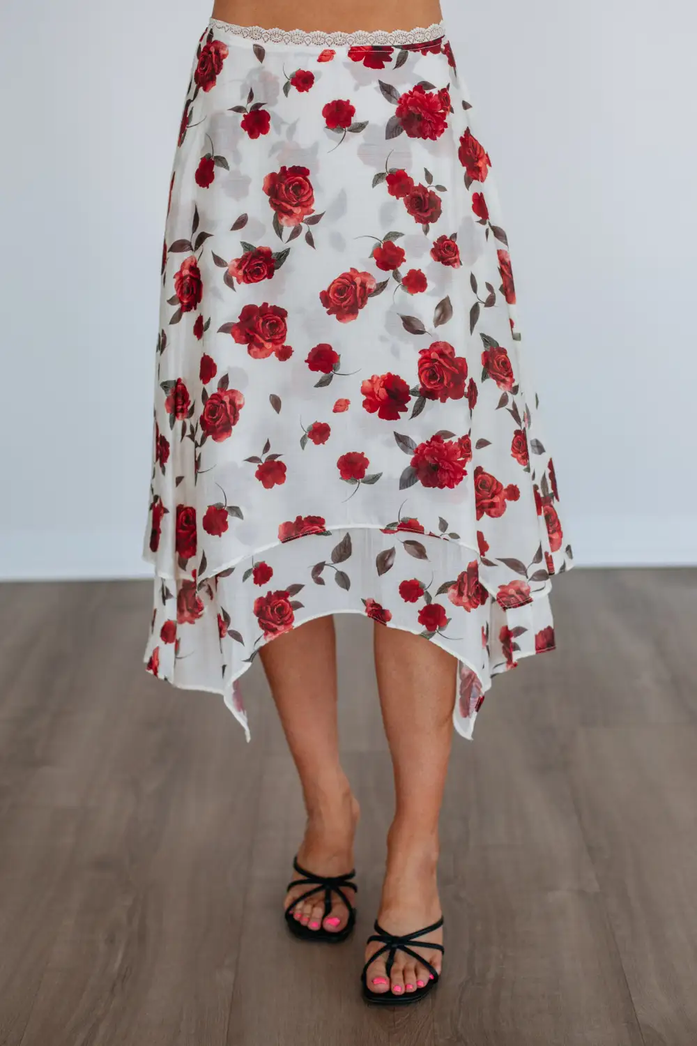 Floral Print Lace Midi Skirt