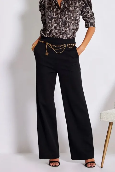 Black Chain Detail Wide-Leg Trousers
