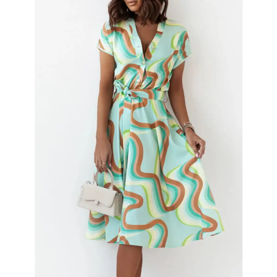 Button Front Midi Dress with Belt
