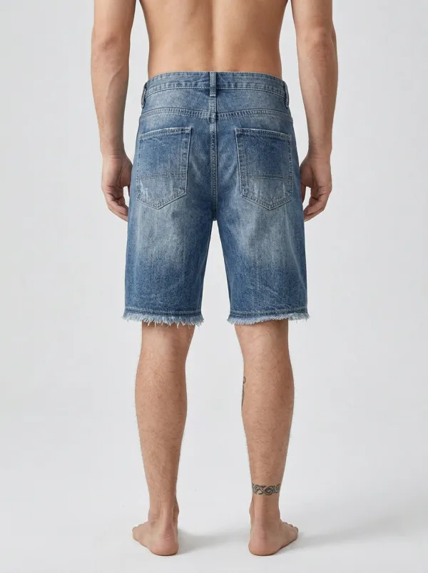 Men's Geometric Distressed Raw Hem Street Inspired Distressed Denim Shorts