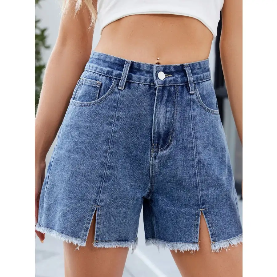 Raw Hem Slit Denim Shorts