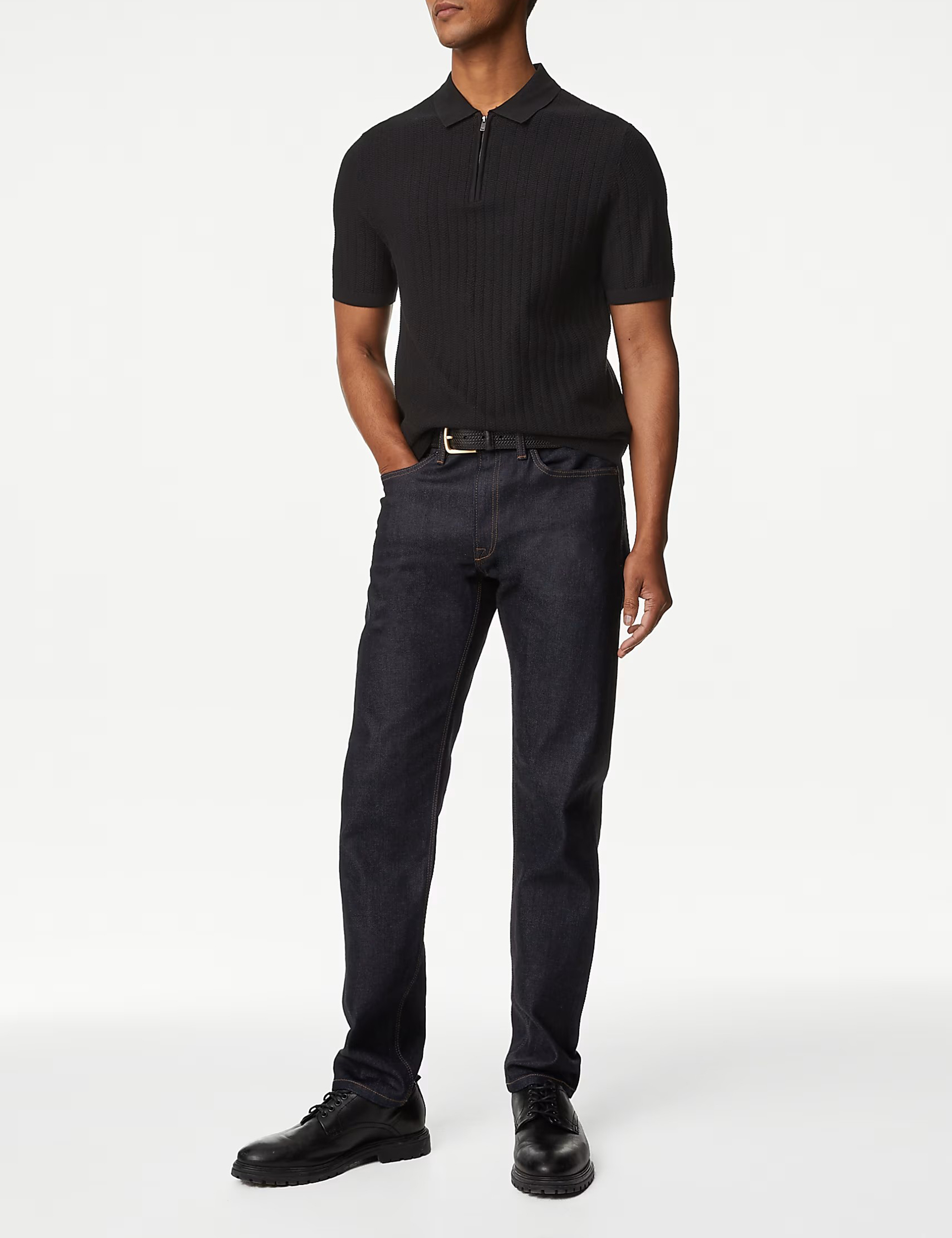 Men's Pink Textured Knit Quarter Zip Polo