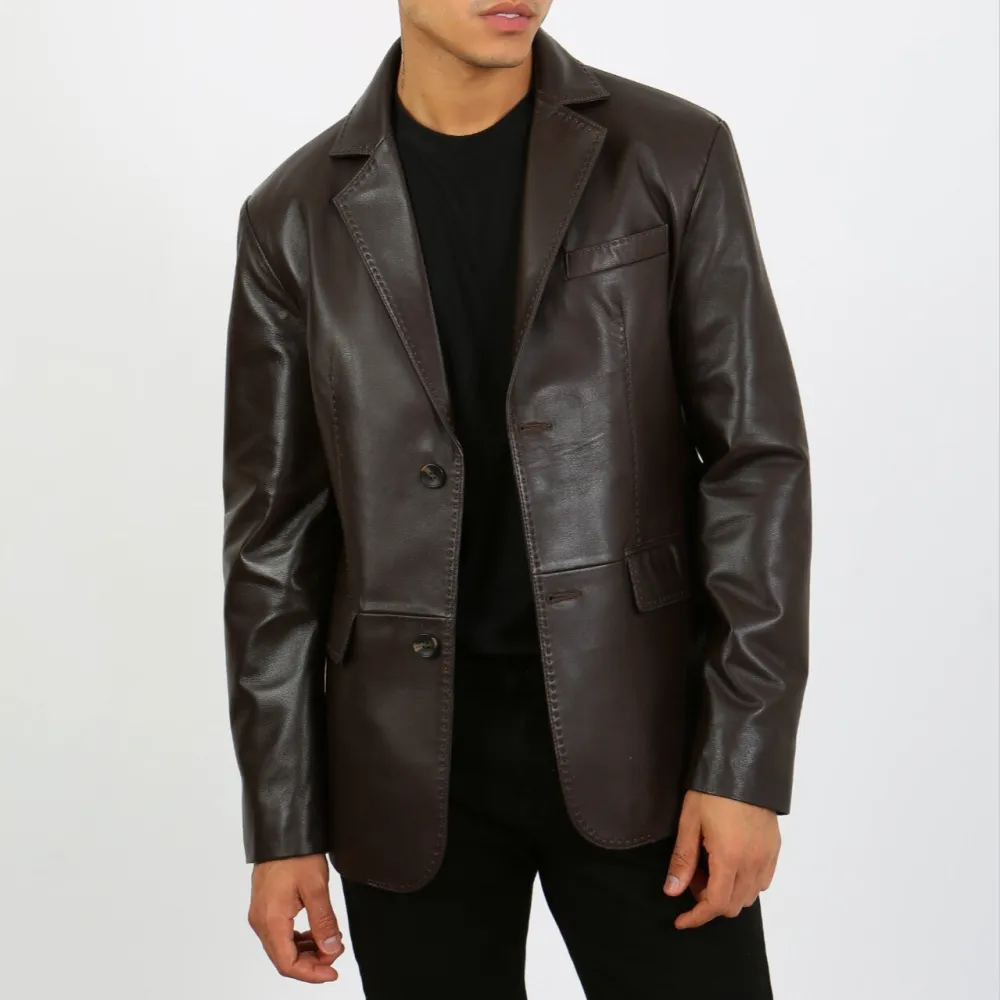 Sleek Essential Notched Lapel Leather Blazer