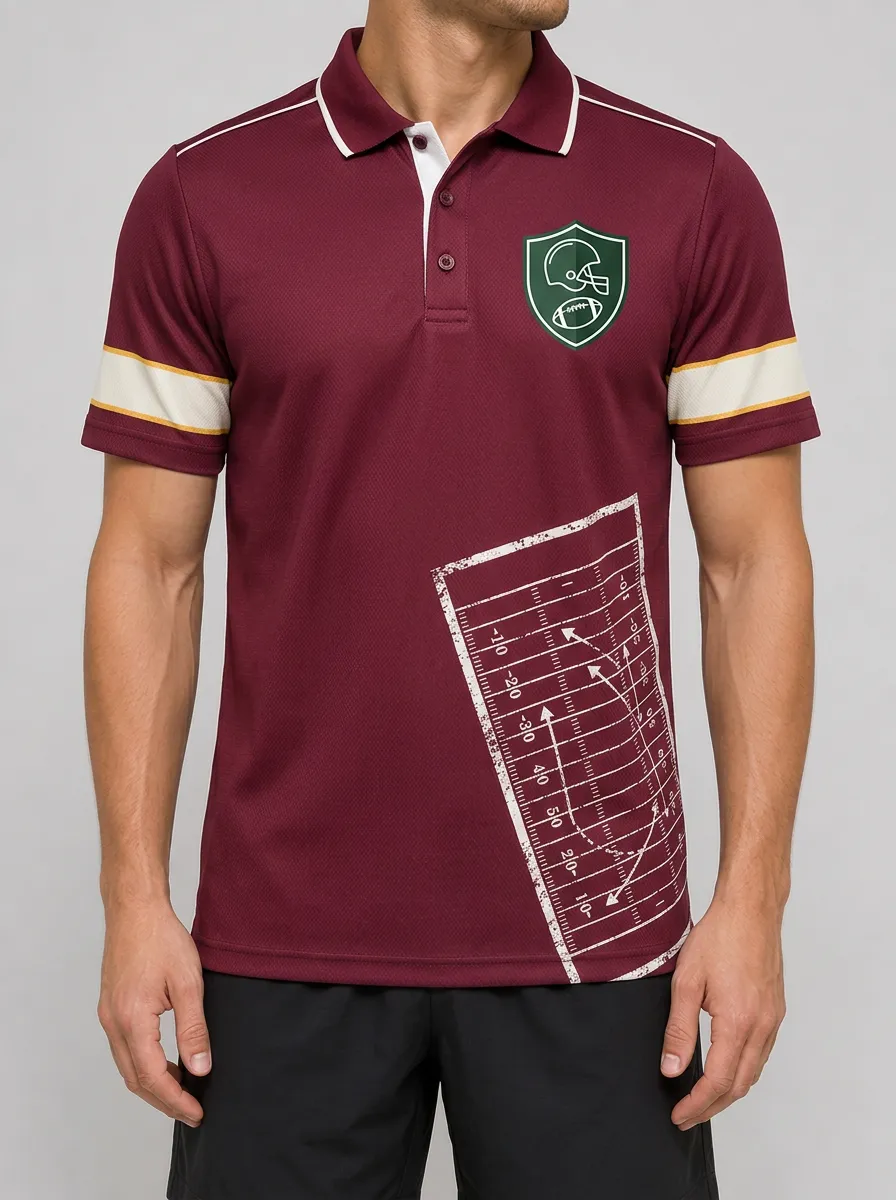 Men's American Football Fan Field Diagram Printed Polo Shirt