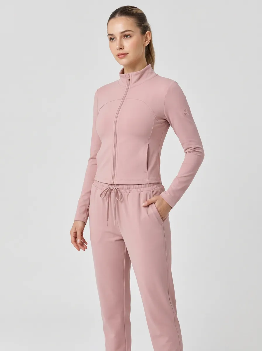 Women's Dusty Rose Embroidered Zip-Up Jacket & Jogger Set