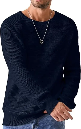 🧶 Men’s Waffle Knit Crewneck Sweater – Effortless Warmth. Everyday Style.